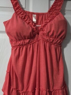 No Boundaries Coral Ruffle-Trim Tank Dress